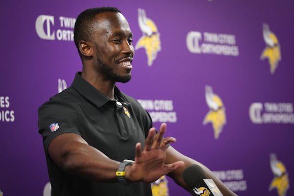 New Vikings General Manager Kwesi Adofo-Mensah at a news conference last month. 