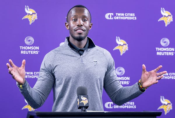 Vikings General Manager Kwesi Adofo-Mensah addressed the media Tuesday in Eagan. The Vikings have the No. 12 pick in this year’s draft.