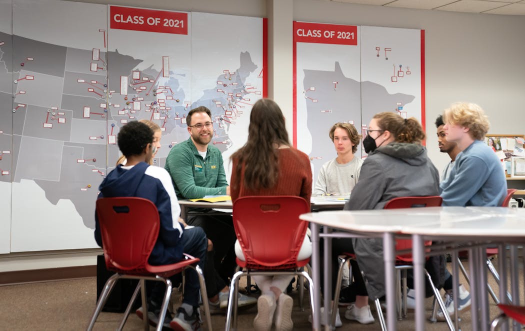 Matt Henry, an admissions counselor from North Dakota State University, spoke to students at Eden Prairie High School.