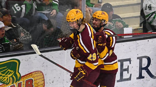 Gophers forward Chaz Lucius (29) celebrated after scoring against North Dakota in November.