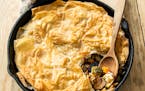 The ingredients for Vegetable Skillet Pot Pie can change with the seasons. 