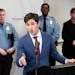 Mayor Jacob Frey and other city leaders hold a news conference in April to discuss the results of a Minnesota Department of Human Rights investigation