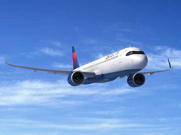 Delta next month will begin flying the A321neo, shown in this rendering by Airbus, with one-third of its seats in premium classes.