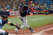 Twins star Jorge Polanco hit the first of his two two-run doubles against the Rays on Sunday.