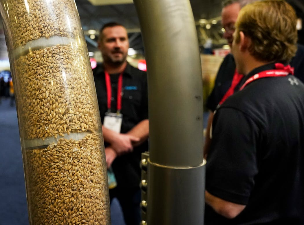 Brewing grain was visible in a tubular drag conveying system from Chain-Vey at the national Craft Brewers Conference at the Minneapolis Convention Center on Tuesday.