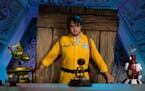 Co-host Jonah Ray and his robots on “Mystery Science Theater 3000.”
