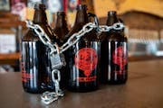 Castle Danger Brewery growlers were on display chained up to illustrate their slogan, #FreeTheGrowler.