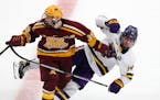 Former Gopher Ben Meyers, left, of the Colorado Avalanche will play for Team USA in the IIHF World Championship. He is ineligible to play in the NHL p