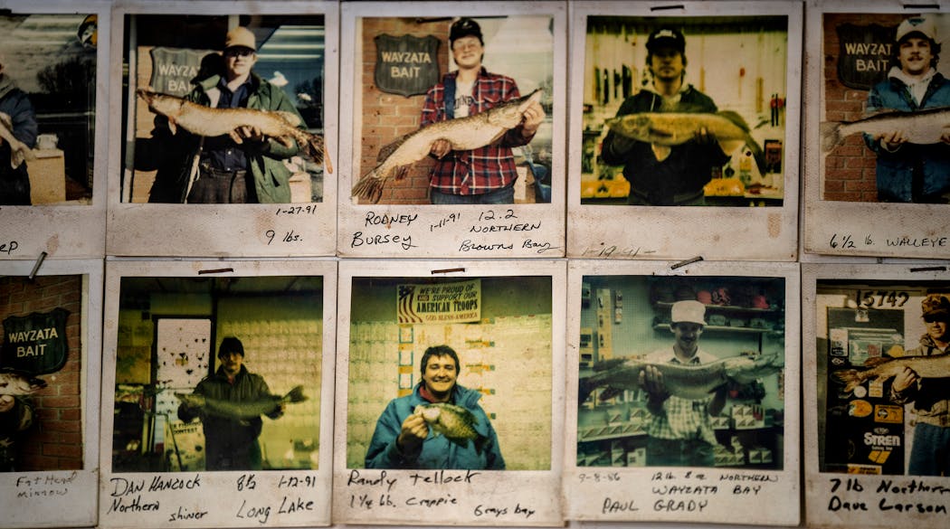 Old Polaroid photos lined the walls in the bait shop in Wayzata, Minn.