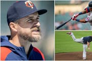 (Clockwise from left) Twins manager Rocco Baldelli, utility infielder Luis Arraez and starter Dylan Bundy all tested positive for COVID-19 on Thursday