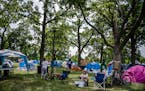 Homeless residents set up camp in Powederhorn Park in 2020.