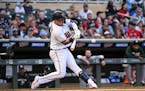 Twins first baseman Jose Miranda hits his first career home run in the bottom of the second inning against the Athletics on Friday
