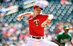 Twins starting pitcher Sonny Gray threw against the Athletics during the first inning Saturday.