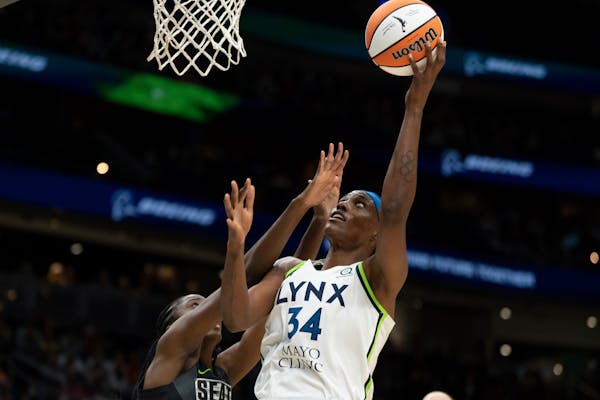 Sylvia Fowles (34) and a hastily assembled Lynx roster lost to Ezi Magbegor and the Seattle Storm on Friday.