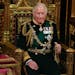 Prince Charles is seated next to the Queen’s crown during the State Opening of Parliament, at the Palace of Westminster in London, Tuesday, May 10, 