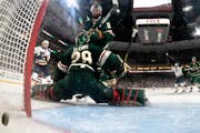 Vladimir Tarasenko (91) gets the puck past Wild goalie Marc Andre Fleury for a goal in the third period Tuesday during Game 5 