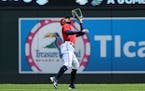 Minnesota Twins center fielder Byron Buxton (25) catches a fly ball Sunday.