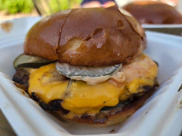 An Oklahoma-style cheeseburger from Dream Creamery, a new ice cream parlor in northeast Minneapolis.