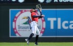 Byron Buxton caught a fly ball in center during Sunday’s victory over the Guardians.