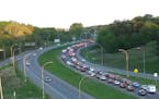 Traffic backed up on westbound Hwy. 36 Tuesday morning. The highway was closed in both directions at Dale Street due to an early morning crash.