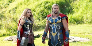 Thor (Chris Hemsworth) with his ex-girlfriend Jane Foster (Natalie Portman), who takes up the mantle of Mighty Thor, in “Thor: Love and Thunder.”