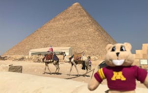 A Goldy Gopher doll makes an appearance at the Great Pyramids of Giza, in a photo shared by U of M Alumni Association traveler Sarah Huerta.