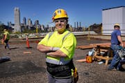 Apprentice carpenter Breanna Dornsbach, who works for Knutson Construction, at a construction project at the University of Minnesota on Monday.