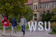 Students walked on the campus of Winona State University. 