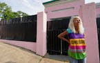 FILE - Derenda Hancock, co-organizer of the “Pink House Defenders,” stands outside the Jackson Women’s Health Organization, Mississippi’s last