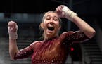 Gophers gymnast Ona Loper reacted after competing in the vault in January at Maturi Pavilion. Loper ended her standout college career with plenty of a