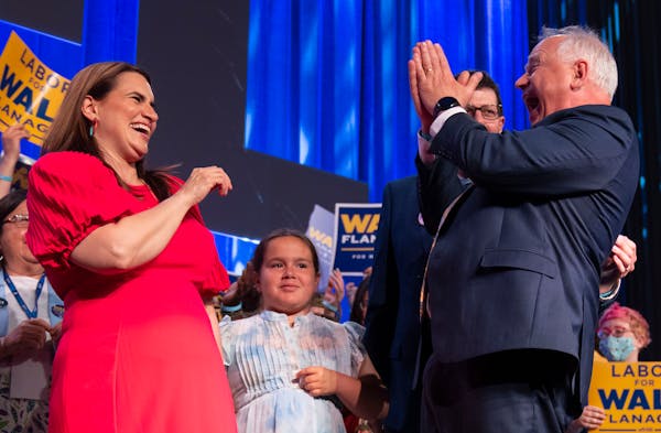 Minnesota Lt. Gov. Peggy Flanagan and Gov. Tim Walz shared a laugh after they both accepted their endorsements Friday during the 2022 State DFL Conven