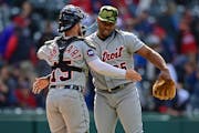 Detroit reliever Gregory Soto and catcher Tucker Barnhart celebrated a rarity for the Tigers on Sunday: a road victory, only the team’s fifth of the