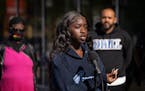 Khadija Ba, 18, a North High senior student leader spoke about the reinstatement of North High School Principal Mauri Friestleben in Minneapolis, Minn