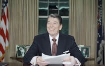 President Ronald Reagan delivering his farewell address, 1989.
