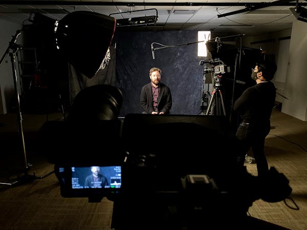 Star Tribune reporter Andy Mannix being interviewed for PBS’ “Frontline” film, “Police on Trial.”