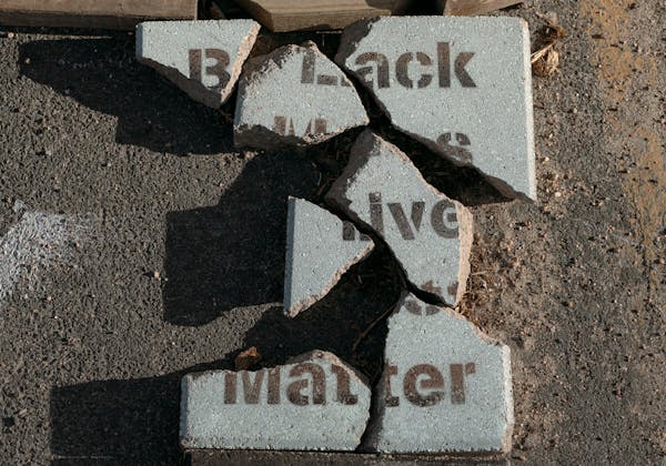 A shattered block at George Floyd Square in Minneapolis on May 14. Two years after George Floyd’s murder, the street art created during that summer�