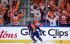 Edmonton Oilers winger Evander Kane celebrated after scoring in the first period.