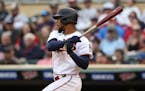 The Minnesota Twins' Byron Buxton hits a seventh-inning single against the Chicago White Sox at Target Field on Saturday, April 23, 2022, in Minneapol