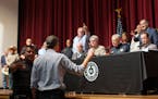 Democrat Beto O’Rourke, who is running against Greg Abbott for governor in 2022, interrupts a news conference headed by Texas Gov. Greg Abbott in Uv