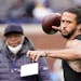 Colin Kaepernick throws during halftime of an NCAA college football intrasquad spring game at Michigan, on April 2, 2022, in Ann Arbor, Mich. 