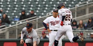 The Twins’ Byron Buxton grounded out to third base in the first inning Wednesday. Buxton went 0-for-5 in the 4-2, 10-inning loss to the Tigers and i
