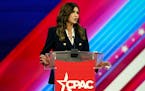South Dakota Gov. Kristi Noem, speaks at the Conservative Political Action Conference (CPAC) Friday, Feb. 25, 2022, in Orlando, Fla. The National Rifl