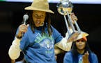 Lynx guard Seimone Augustus danced with a WNBA championship trophy in 2017 before she spoke to fans at at a victory rally at Williams Arena. On Sunday