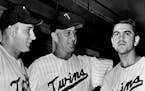 Sam Mele, center, was named manager of the Twins on June 23, 1961, after Cookie Lavagetto was fired amid the team’s first “June Swoon.” With him