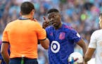 Minnesota United defender Bakaye Dibassy complained about a call before receiving a yellow card Saturday at Allianz Field.