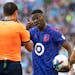 Minnesota United defender Bakaye Dibassy complained about a call before receiving a yellow card Saturday at Allianz Field.