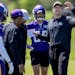 Vikings head coach Kevin O’Connell, right, will lead his first NFL training camp beginning in late July.