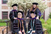 Clockwise from left, Jessica Griffith, Michelle Garrod, Julie Sell and Brenda Pfahnl will be among the oldest in their class to cross the stage at the