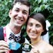 At their August 2013 wedding, Peter Schmitt and Katie Jones of Minneapolis held the German name tags Jones made for them after they met at Concordia L