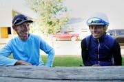 Hall of Famer Scott Stevens, left, is now a jockey agent on the rise, and one of his clients is Harry Hernandez, the hottest thing going at Canterbury